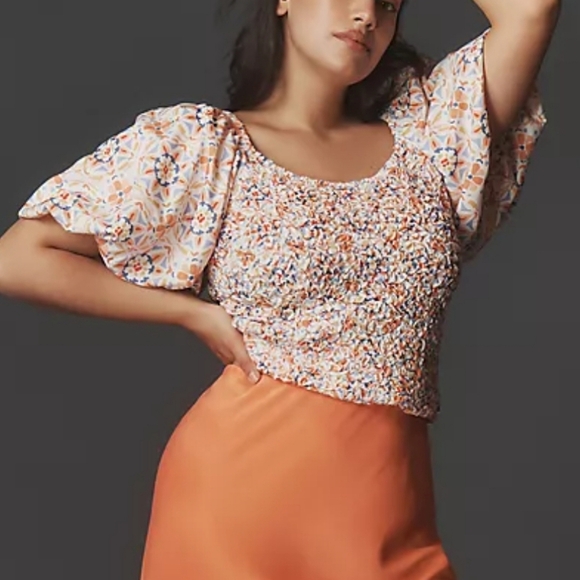 Anthropologie New Dolan Off Shoulder Texture Puff Sleeve Blouse Shirt Size XL - Picture 1 of 14